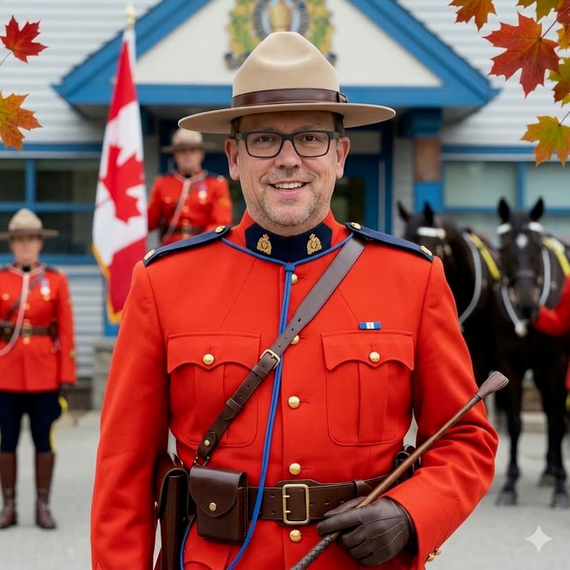 Ryan LeClaire, founder of Citizenship Mountie, imagined as a Mountie